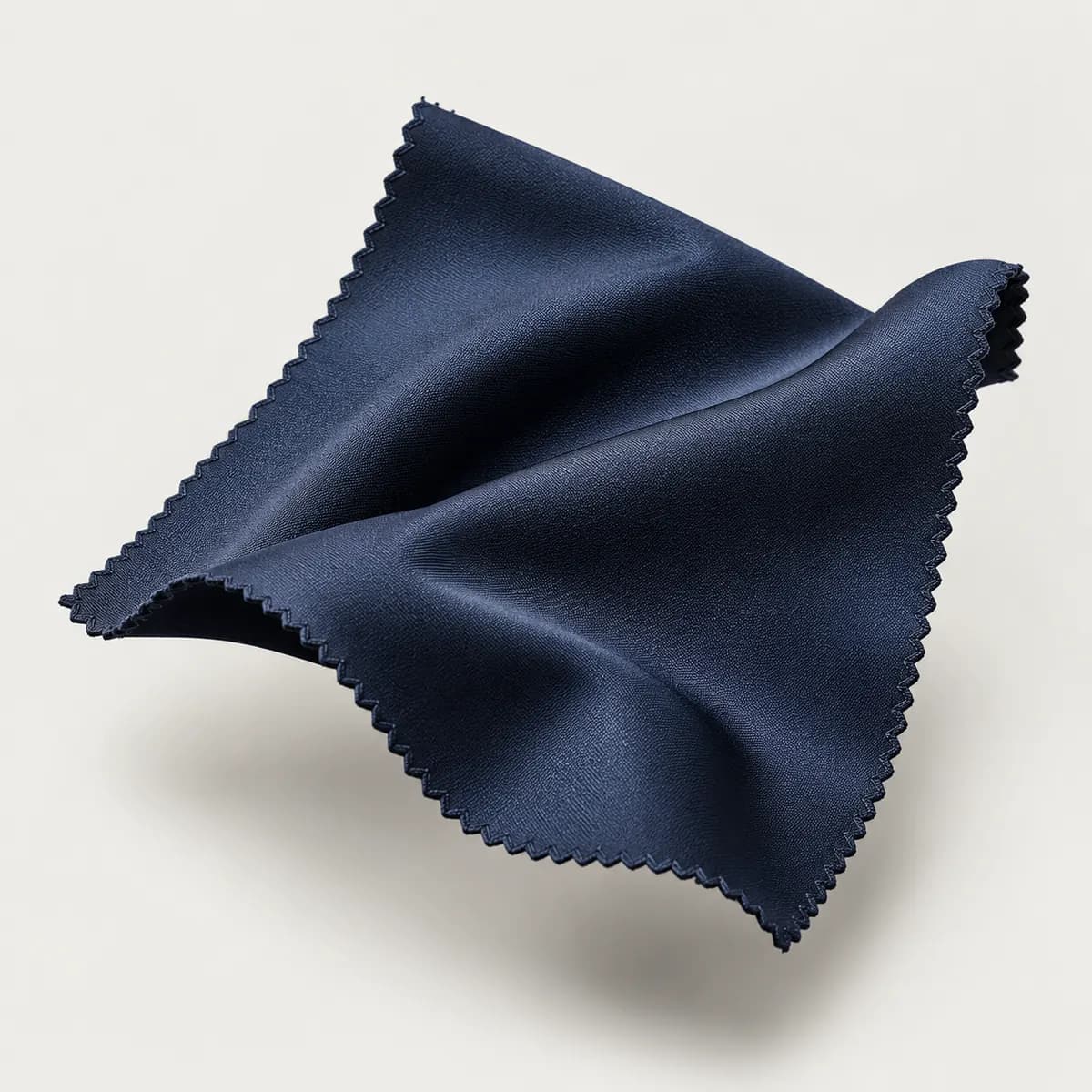 Smooth navy polyester fabric swatch with a soft sheen